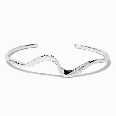 Silver-tone Wave Swirl Cuff Bracelet