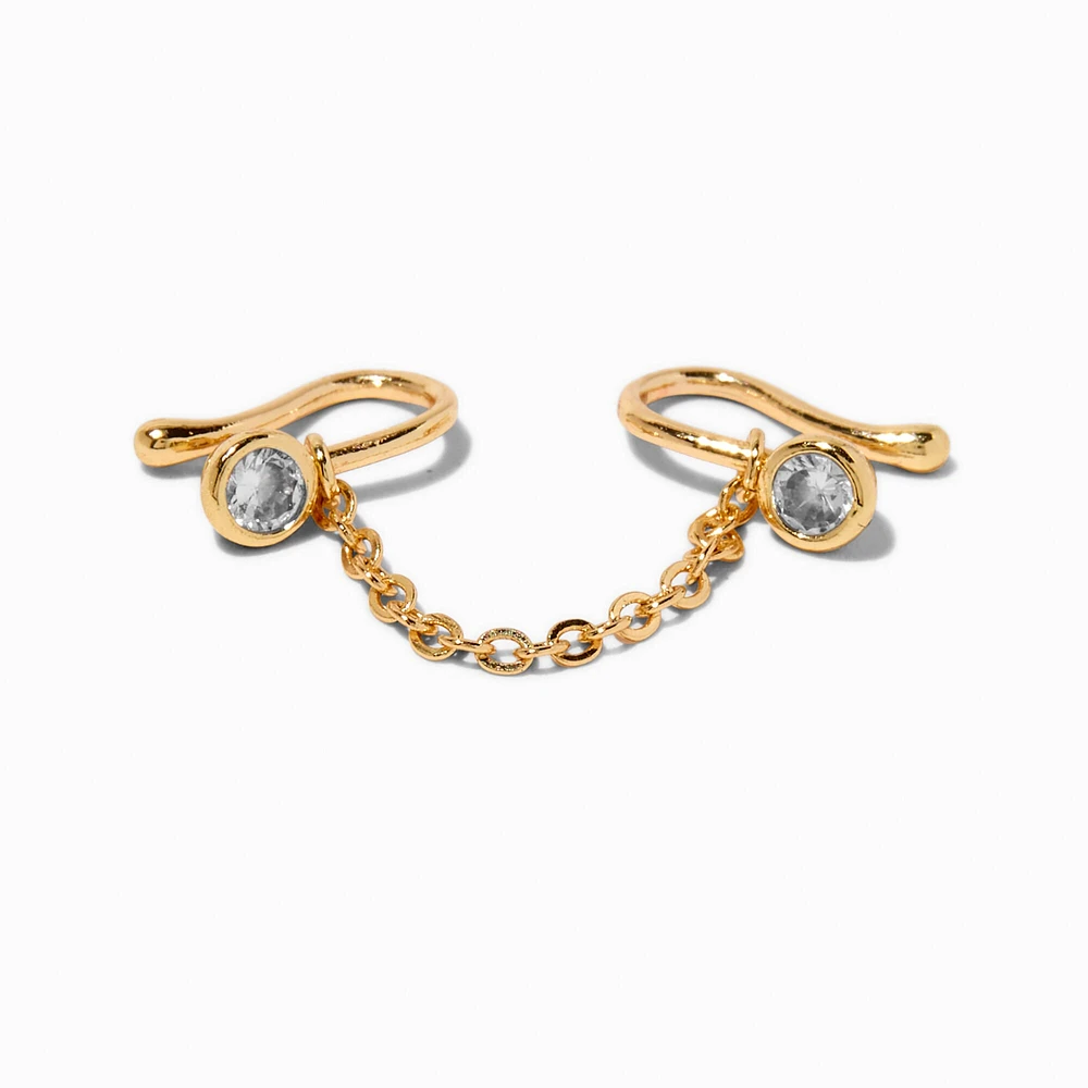 Gold-tone Chain Cubic Zirconia Faux Nose Ring