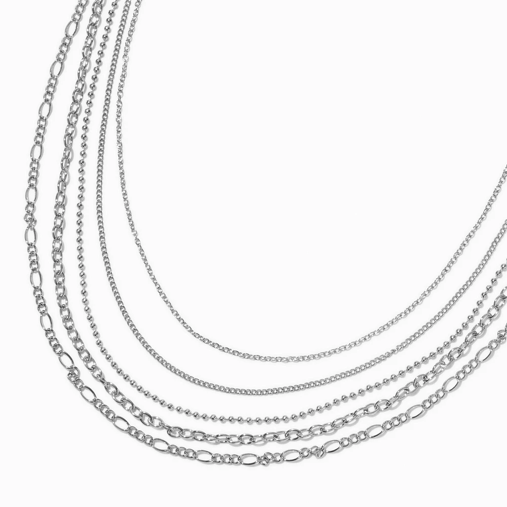 Silver-tone Mixed Multi-Strand Chain Necklace