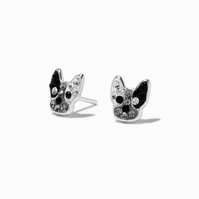 Sterling Silver Crystal French Bulldog Stud Earrings