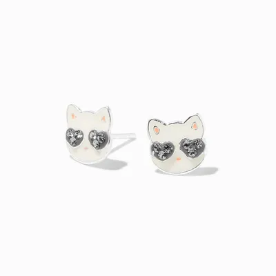 Sterling Silver Glitter Cat Stud Earrings