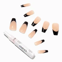 Black French Tip Squareletto Vegan Faux Nail Set - 24 Pack