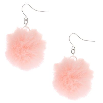 Silver 1.5" Pom Pom Drop Earrings - Light Pink