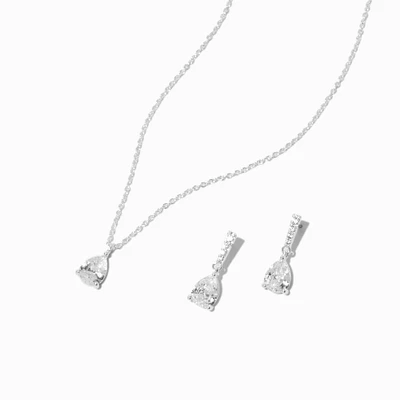 Silver-tone Cubic Zirconia Teardrop Jewelry Set - 2 Pack