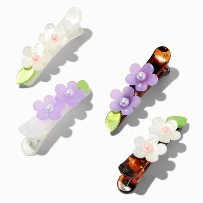 3D Flower Tortoiseshell Hair Barrettes - 4 Pack