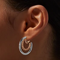 Mixed Metal 15mm Double Clip-On Hoop Earrings