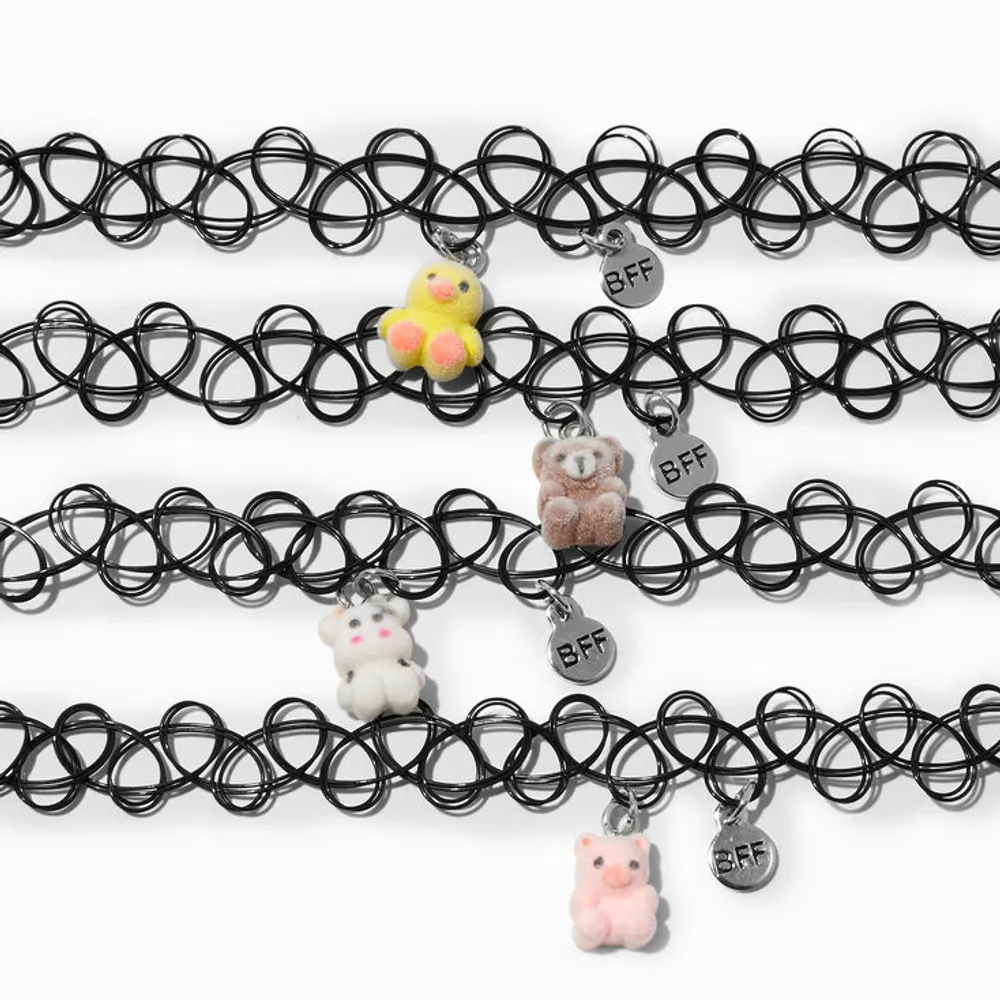 Claire's Best Friends Flocked Animals Black Tattoo Choker Necklaces - 4  Pack