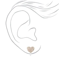 Silver Crystal Heart Clip-On Earrings