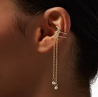 Gold-tone Moon & Star Fringe Ear Cuff