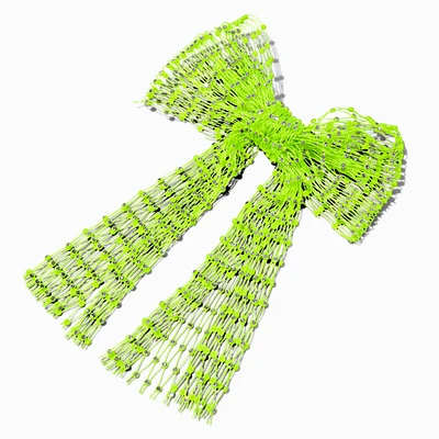 Lime Green Crystal Mesh Hair Bow Clip