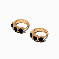 Gold-tone 10MM Jet Black Crystal Stacked Huggie Hoop Earrings