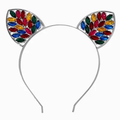 Rainbow Gemstone Cat Ears Headband