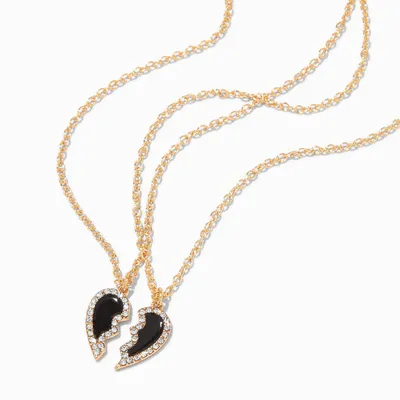 Best Friends Black Enamel Broken Heart Pendant Necklaces - 2 Pack