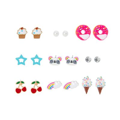 Rainbow Sweets & Panda Stud Earring Set - 9 Pack