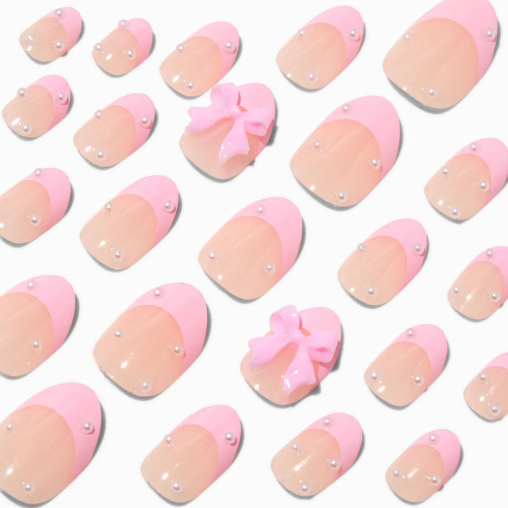 Pink 3D Bow Stiletto Press On Vegan Faux Nail Set - 24 Pack