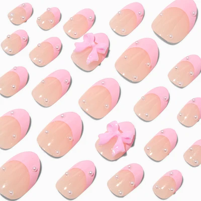 Pink 3D Bow Stiletto Press On Vegan Faux Nail Set - 24 Pack