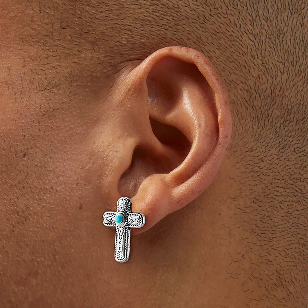 Silver-tone Filigree Cross Cowgirl Stud Earrings