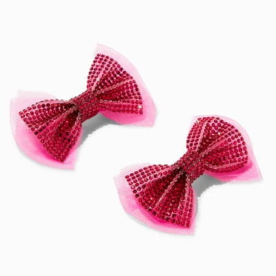 Claire's Club Holiday Pink Glitter Hair Bow Clips - 2 Pack