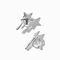 Silver-tone Crystal Dripping Star Clip-On Stud Earrings