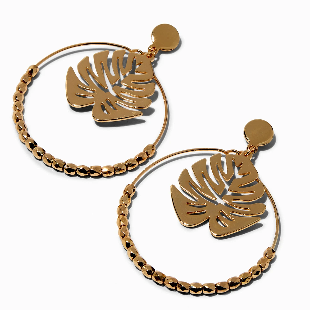 Gold-tone Monstera Leaf 2" Drop Earrings