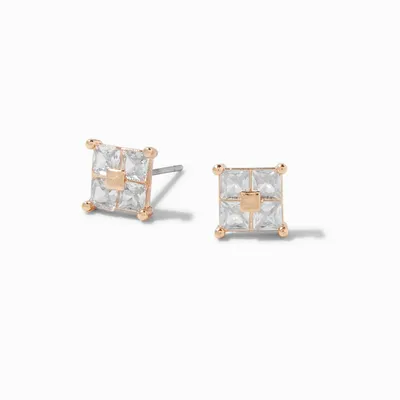 Gold-tone Cubic Zirconia 4MM Square Stud Earrings