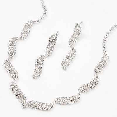 Silver-tone Rhinestone Waves Jewelry Set - 2 Pack