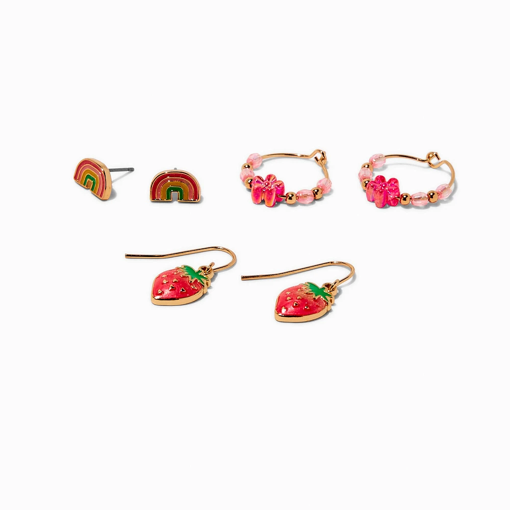 Spring Strawberry Mixed Earrings Set - 3 Pack