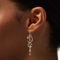 Gold Opal Starburst Moon 2" Drop Earrings