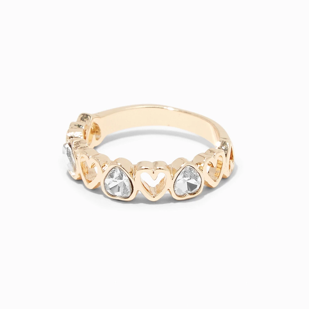 Gold Crystal Open Heart Ring