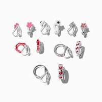 Pink Flowers & Checks Clip On Earring Set - 6 Pack