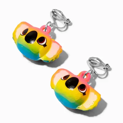 1" Rainbow Koala Squish Clip On Earrings