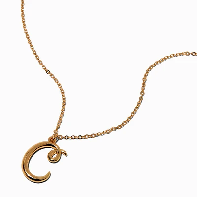 Gold-tone Curly Script Initial Pendant Necklace