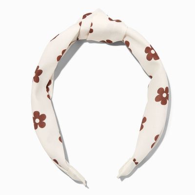 Ivory Groovy Brown Daisy Knotted Headband
