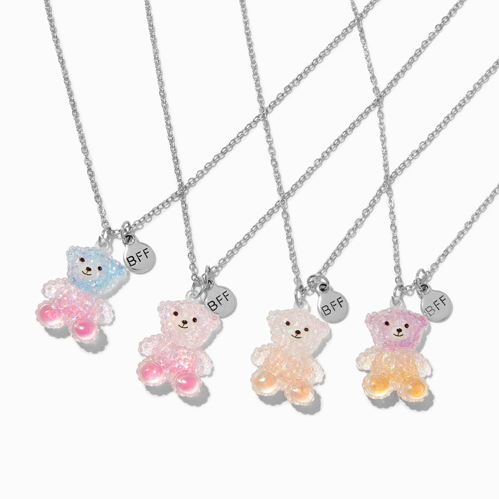 Best Friends Iridescent Ombre Teddy Bear Pendant Necklaces - 4 Pack