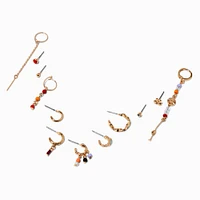 Orange Tropical Vibe Gold-tone Earring Stackables Set - 12 Pack