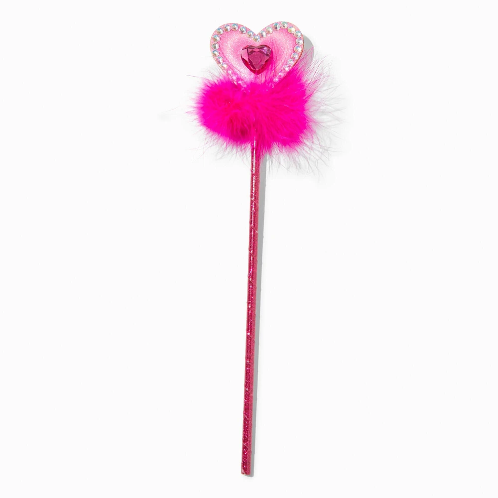 Claire's Club Pink Heart Marabou Feather Wand