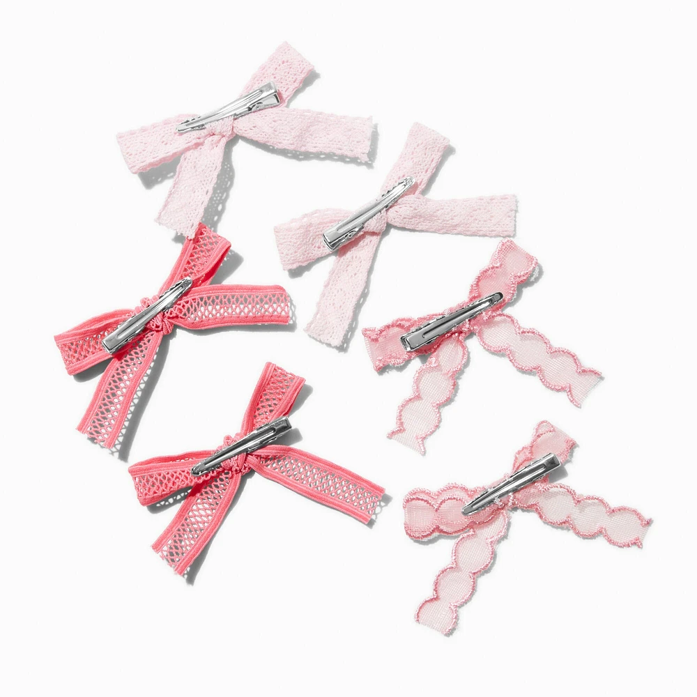 Mixed Pink Lace Hair Bow Clips - 6 Pack