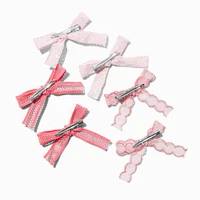 Mixed Pink Lace Hair Bow Clips - 6 Pack