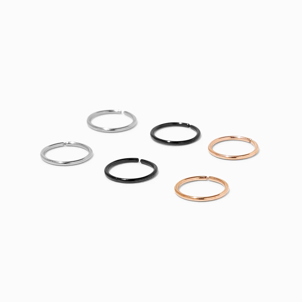 20G Mixed Metal Stainless Steel Nose Rings - 6 Pack