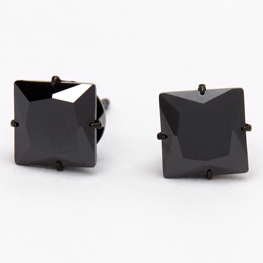 C LUXE by Claire's Black Titanium Cubic Zirconia 7MM Square Stud Earrings