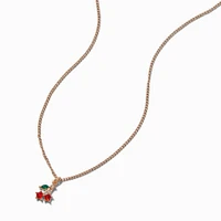 Gold-tone Crystal Dainty Cherry Pendant Necklace