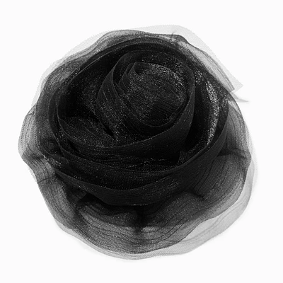 Large Black Organza Rosette Flower Hair Clip