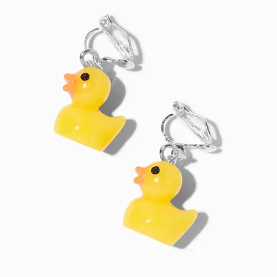 Yellow Rubber Ducky Drop Clip On Earrings