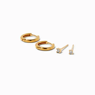 C LUXE by Claire's 18k Yellow Gold Plated Cubic Zirconia 2MM Stud & 8MM Hoop Earrings - 2 Pack
