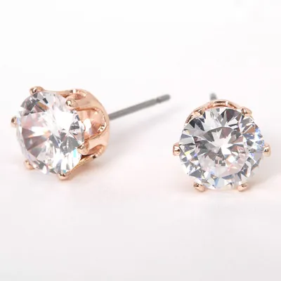 Rose Gold Cubic Zirconia Round Stud Earrings - 8MM