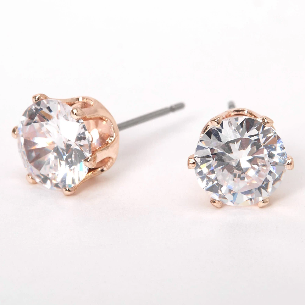 Rose Gold-tone Cubic Zirconia 8mm Round Stud Earrings