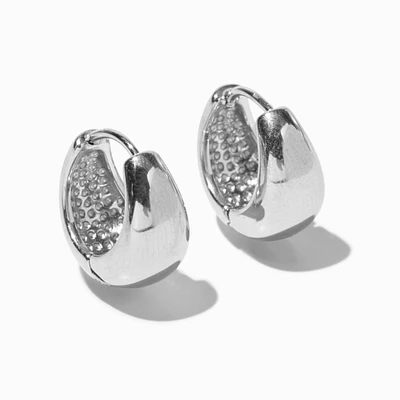 Silver-tone Stainless Steel Chunky Clicker Hoop Earrings