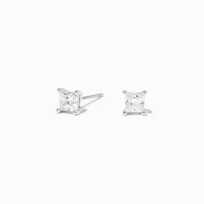 Silver Cubic Zirconia 4MM Square Stud Earrings
