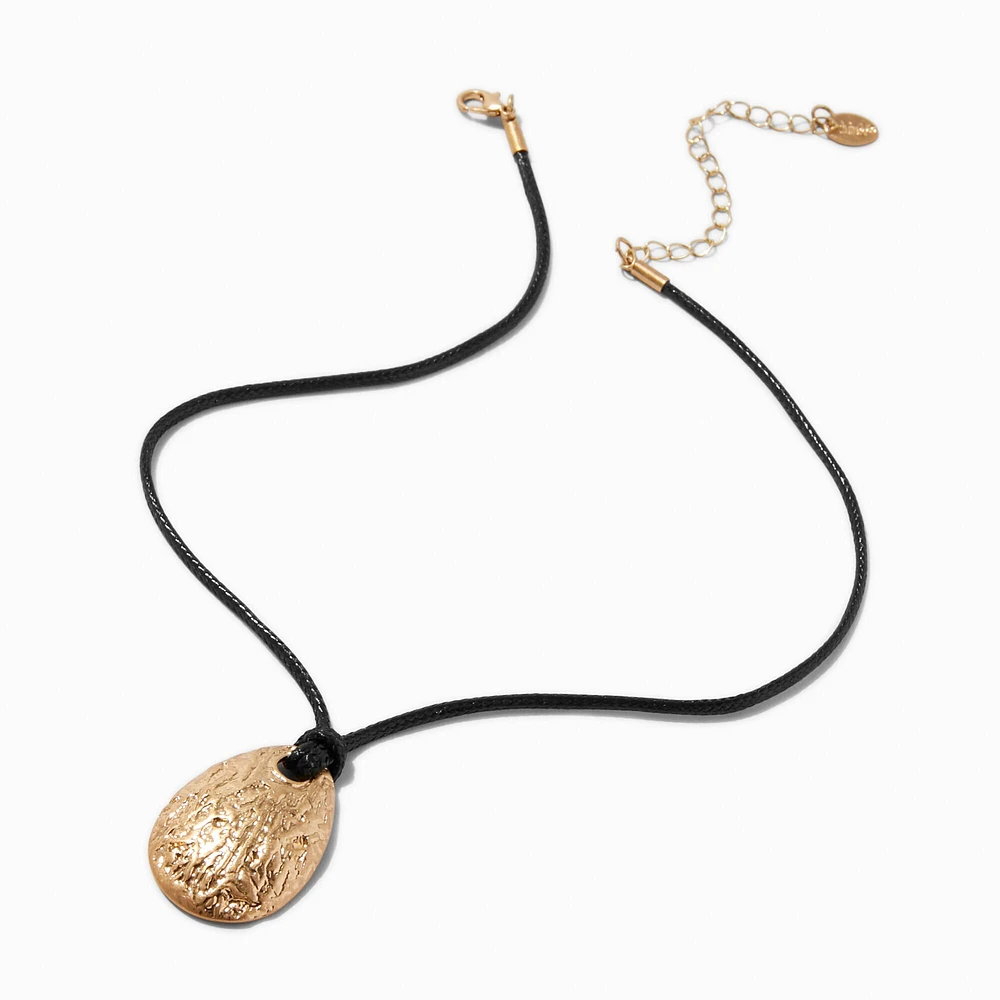 Gold-tone Textured Oval Corded Pendant Necklace