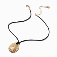 Gold-tone Textured Oval Corded Pendant Necklace